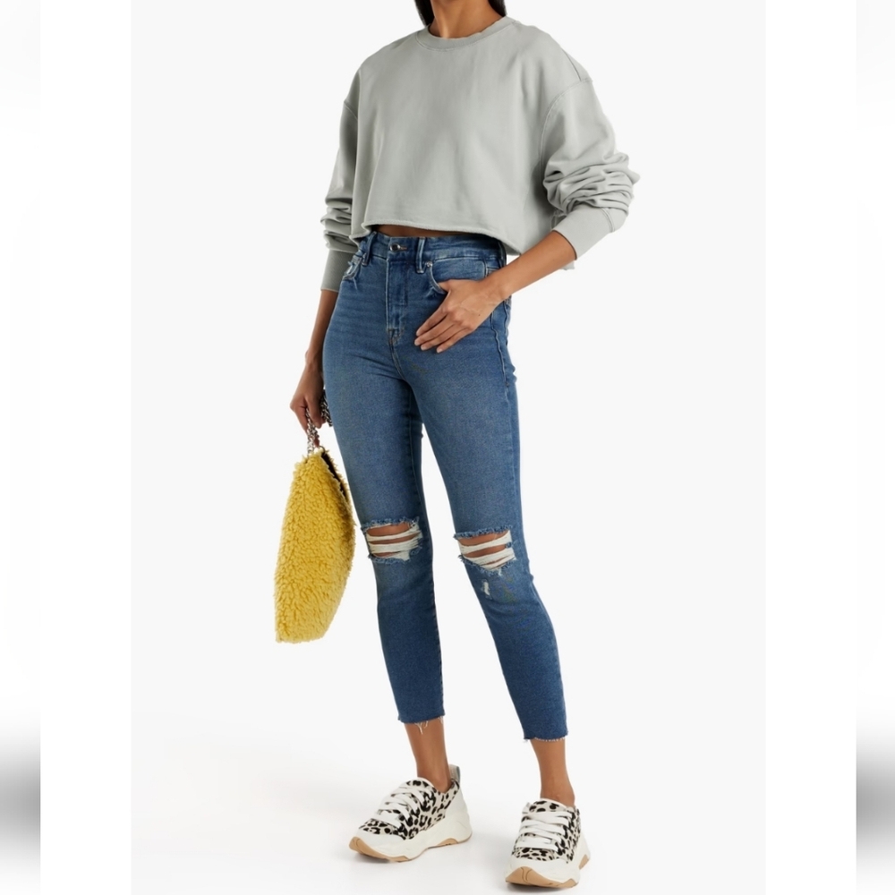 Good American Good Waist Crop Skinny Jeans Size 6 Distressed Stretch Comfy